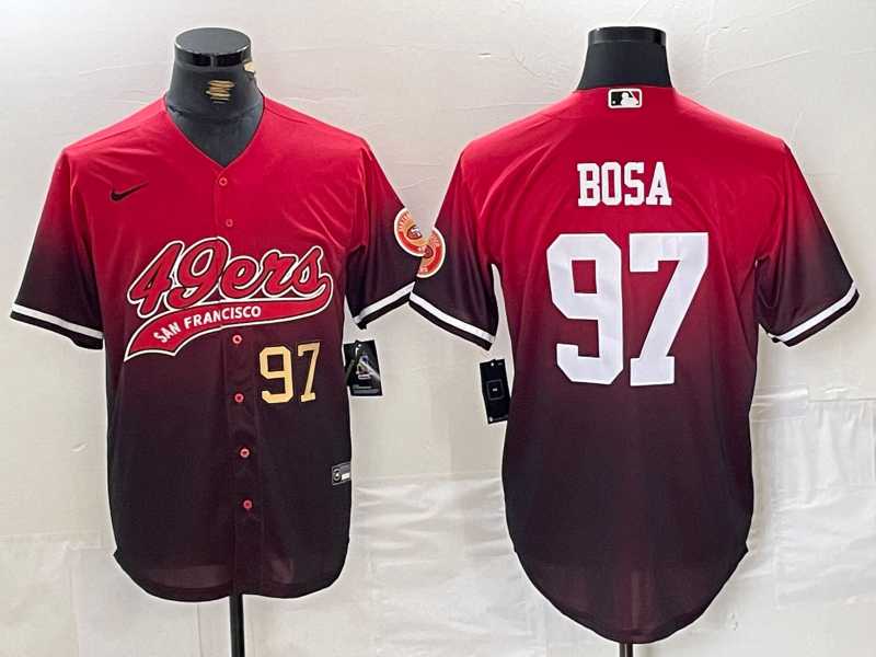Mens San Francisco 49ers #97 Nick Bosa Red Black With Patch Cool Base Baseball Stitched Jerseys